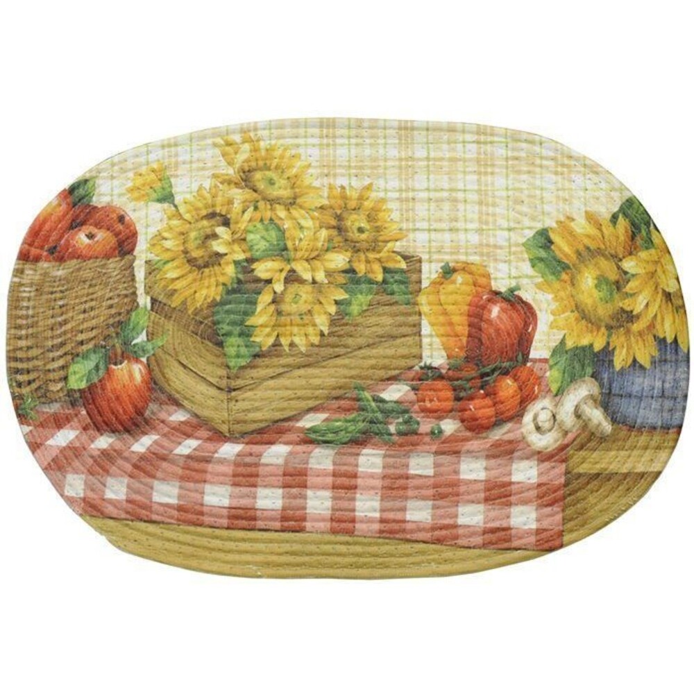 OVAL BRAIDED KITCHEN RUG RED (20" x 30"), SUNFLOWERS & FRUITS by Achim